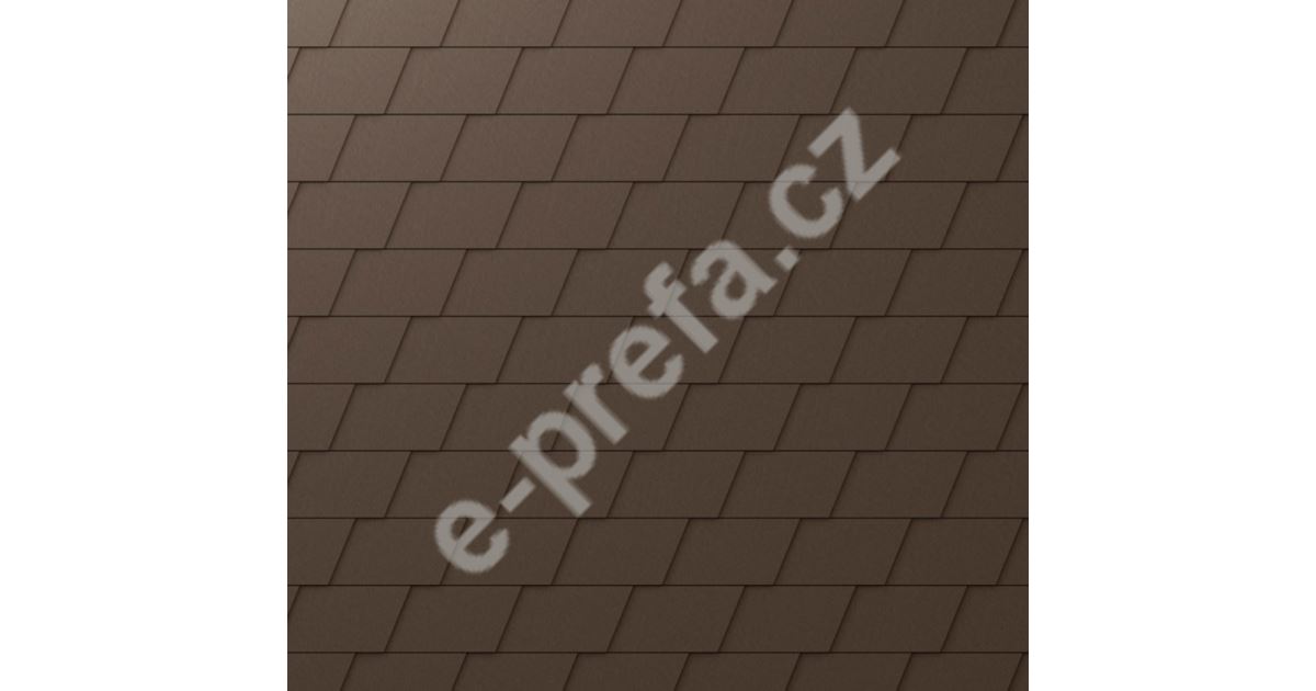 PREFA falcovaný šindel DS.19, povrch stucco, Vojenská hnědá - khaki P.10 PREFA falcovaný šindel DS.19 - stucco - Tmavě hnědá P.10