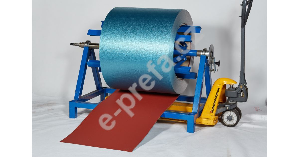 PREFA hliníkový plech Prefalz 0,70 x 1000 mm Tmavě červená P.10 stucco Přepočet běžný metr na kila Přepočet metr čtverečný na kila